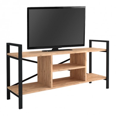 Santana Megapap metal - melamine TV stand in black - pine oak color 120x35x61cm.