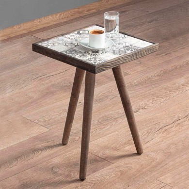 Mayra Megapap wooden - ceramic side table in black color 32x32x45cm.