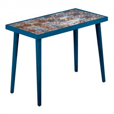 Mayra Megapap wooden - ceramic side table in blue color 62x32x45cm.