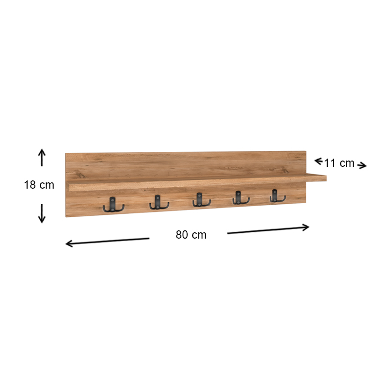 Kery Megapap melamine wall hanger in pine oak color 80x11x18cm.