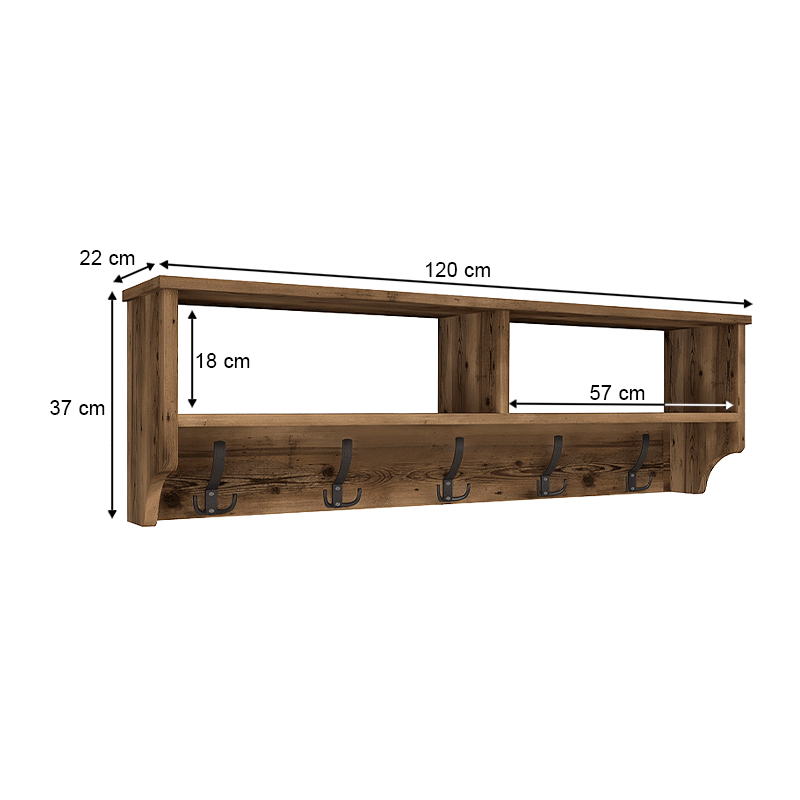 Ottila Megapap melamine wall hanger in smoked walnut color 120x22x37cm.