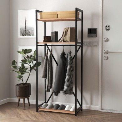 Zula Megapap metallic - melamine entrance furniture - hanger in black - pine oak color 66x30x160cm.