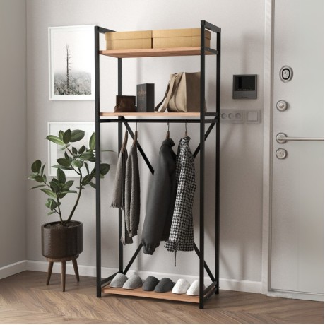 Zula Megapap metallic - melamine entrance furniture - hanger in black - pine oak color 66x30x160cm.
