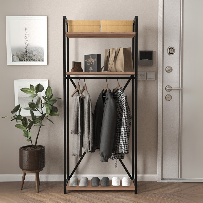 Zula Megapap metallic - melamine entrance furniture - hanger in black - pine oak color 66x30x160cm.