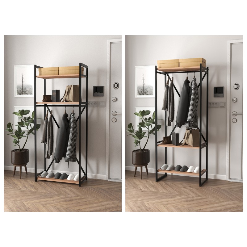Zula Megapap metallic - melamine entrance furniture - hanger in black - pine oak color 66x30x160cm.