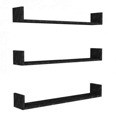 Tyrion Megapap 3 pieces melamine wall shelves in black marble effect color 90x15x12cm.
