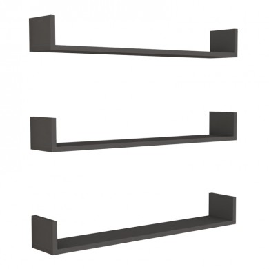 Tyrion Megapap 3 pieces melamine wall shelves in anthracite color 90x15x12cm.