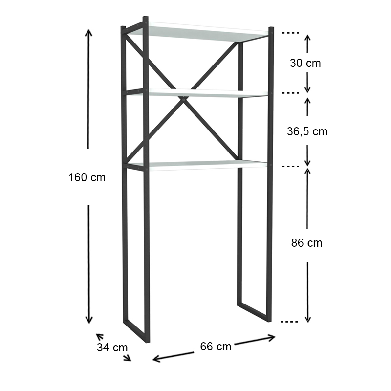 Mindy Megapap metal - melamine washing machine furniture in black - white color 66x34x160cm.