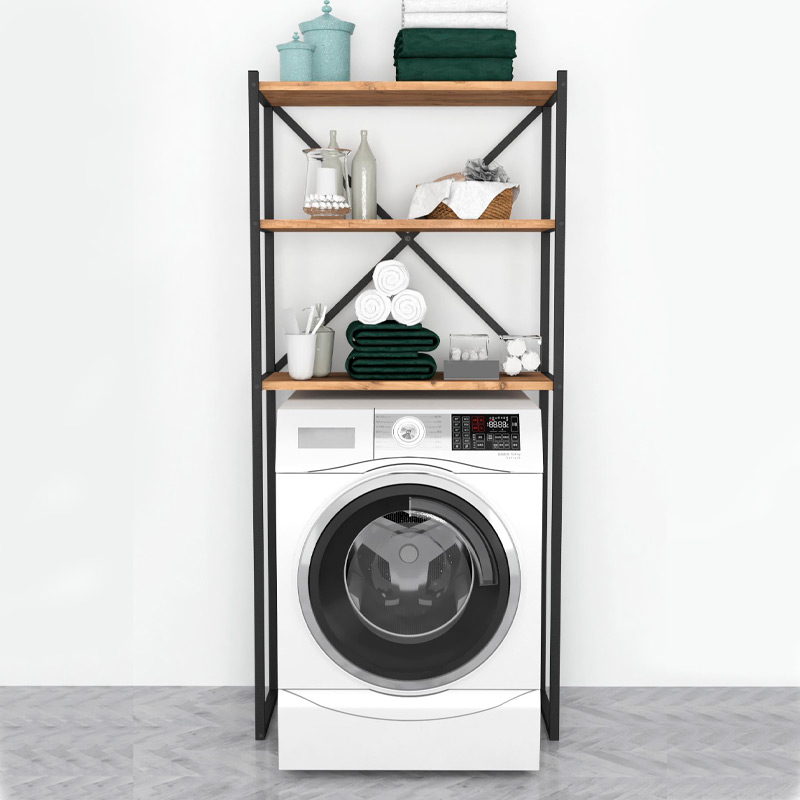 Mindy Megapap metal - melamine washing machine furniture in black - pine oak color 66x34x160cm.