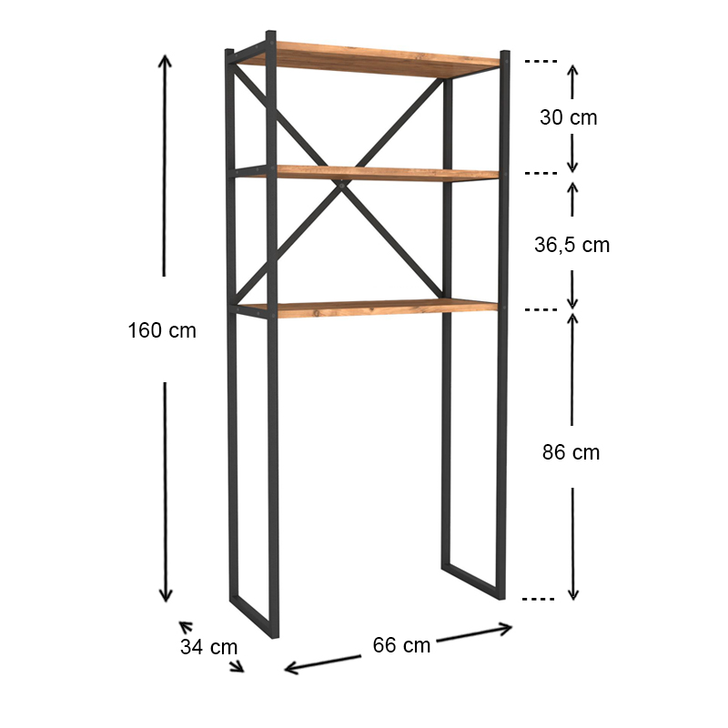 Mindy Megapap metal - melamine washing machine furniture in black - pine oak color 66x34x160cm.