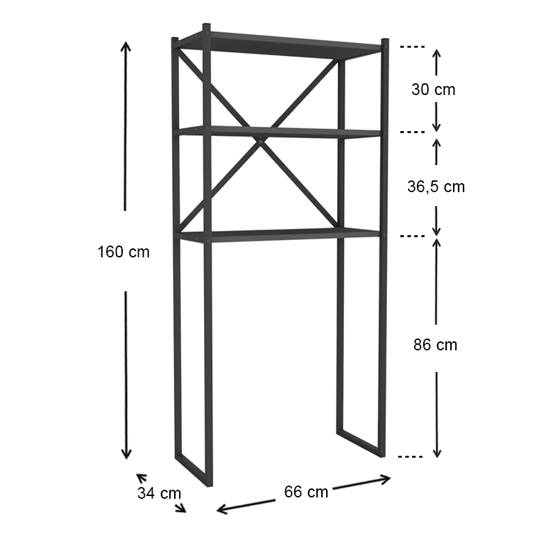 Mindy Megapap metal - melamine washing machine furniture in black - anthracite color 66x34x160cm.