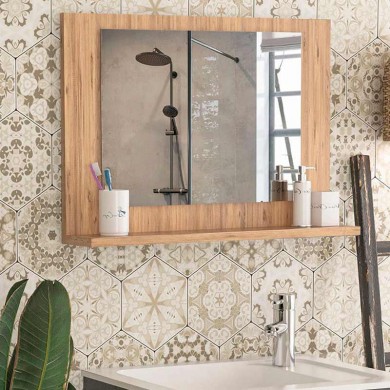 Devlin Megapap melamine bathroom mirror in pine oak color 60x10x45cm.
