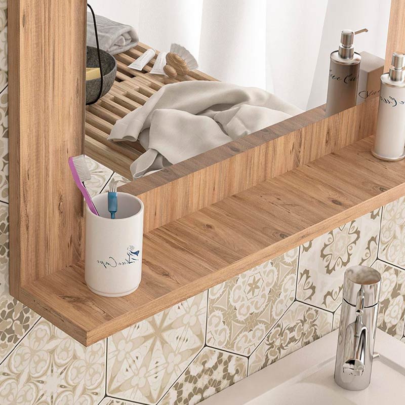 Devlin Megapap melamine bathroom mirror in pine oak color 60x10x45cm.