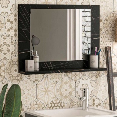 Devlin Megapap melamine bathroom mirror in black marble effect color 60x10x45cm.