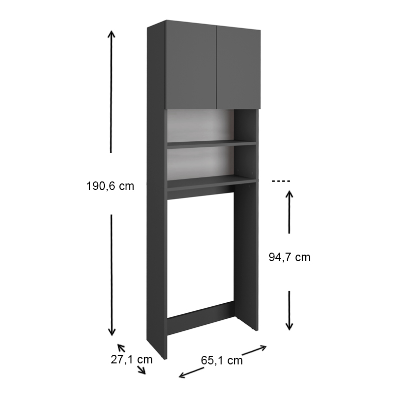 Ramsey Megapap melamine washing machine furniture in anthracite color 65x27x190,6cm.