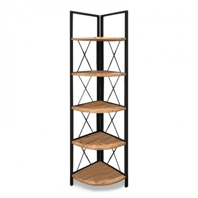 Kelsie Megapap metallic - melamine corner bookcase in black - pine oak color 33x33x162cm.