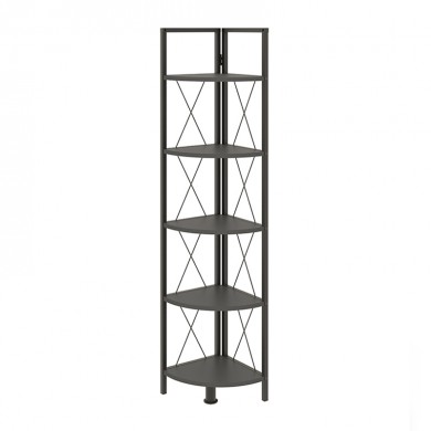 Kelsie Megapap metallic - melamine corner bookcase in black - anthracite color 33x33x162cm.