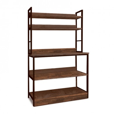 Foyer Megapap metallic floor shelf unit in black - smoked walnut color 101x36x160,7cm.