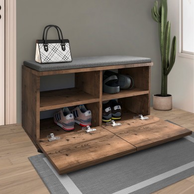 Twain Megapap melamine shoe rack of 8 pairs in smoked walnut color 80x35x42cm.