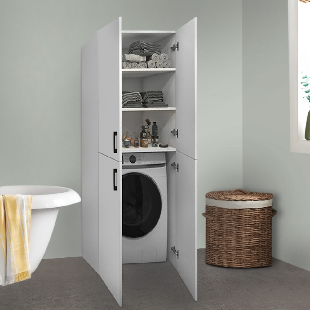 Ντουλάπα μπάνιου - Έπιπλο πλυντηρίου Millay Megapap από μελαμίνη χρώμα λευκό 70x70x180εκ.