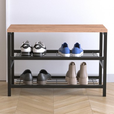 Dalia Megapap metallic - melamine shoe rack of 6 pairs in black - pine oak color 65x30x45cm.