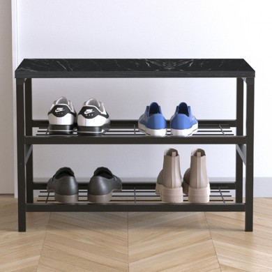 Dalia Megapap metallic - melamine shoe rack of 6 pairs in black marble effect color 65x30x45cm.