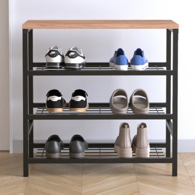 Dalia Megapap metallic - melamine shoe rack of 9 pairs in black - pine oak color 65x30x67cm.