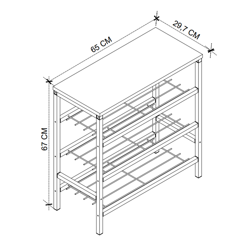 Dalia Megapap metallic - melamine shoe rack of 9 pairs in black - pine oak color 65x30x67cm.