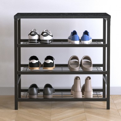 Dalia Megapap metallic - melamine shoe rack of 9 pairs in black marble effect color 65x30x67cm.