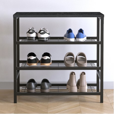Dalia Megapap metallic - melamine shoe rack of 9 pairs in black marble effect color 65x30x67cm.