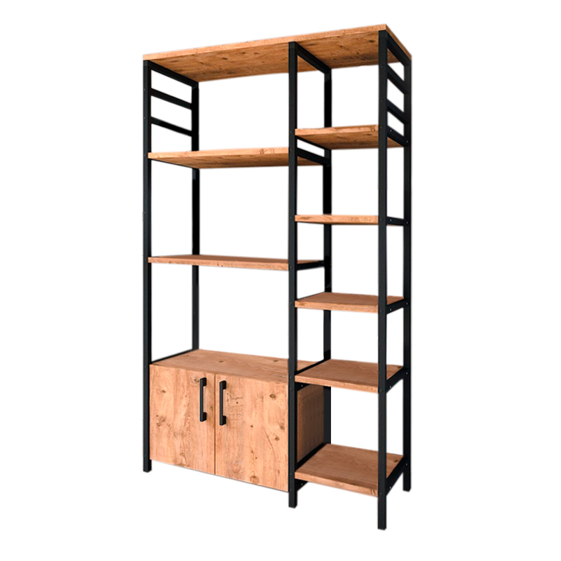Benito Megapap metallic floor shelf unit in black - pine oak color 83,6x30,2x140,7cm.