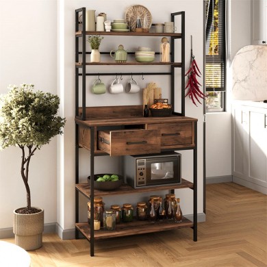 Printo Megapap metallic kitchen cabinet in black - smoked walnut color 81,6x37,5x169,1cm.