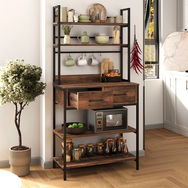 Printo Megapap metallic kitchen cabinet in black - smoked walnut color 81,6x37,5x169,1cm.