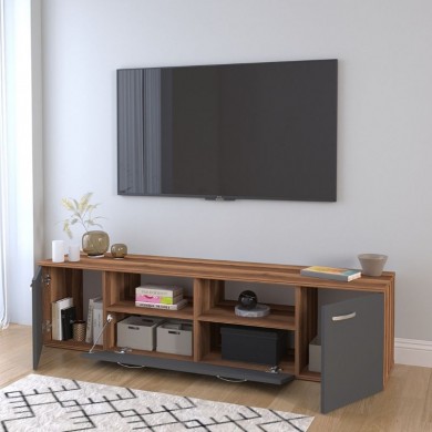 Girit Megapap melamine tv furniture in walnut - anthracite color 181.3x41x46.2cm.