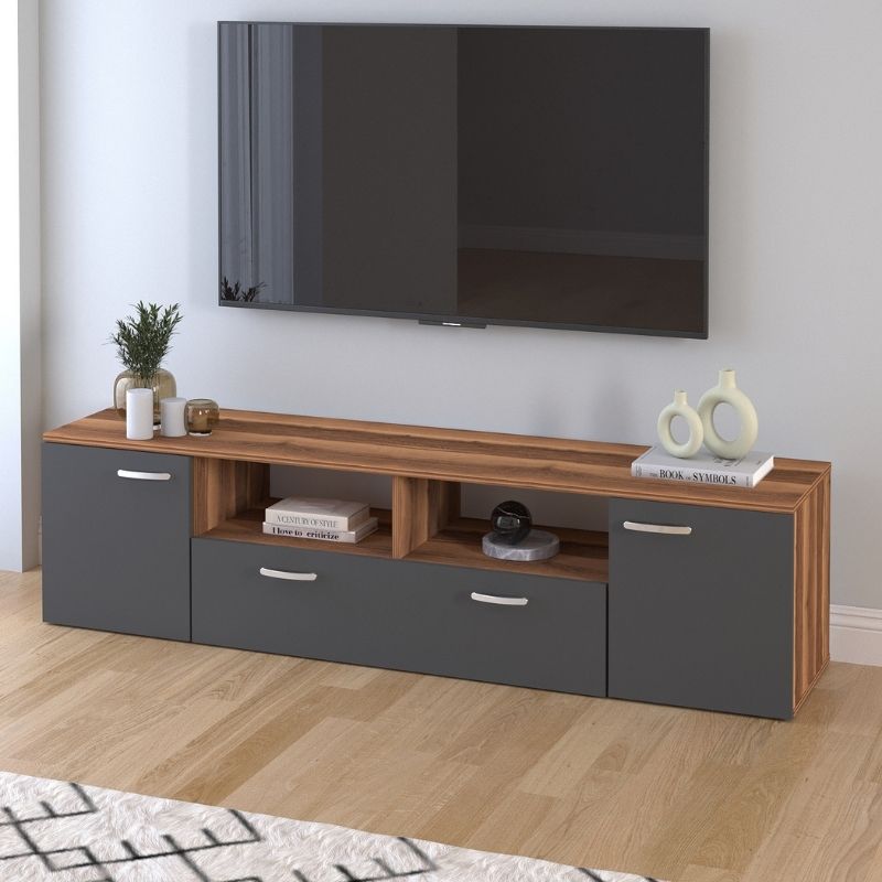 Girit Megapap melamine tv furniture in walnut - anthracite color 181.3x41x46.2cm.