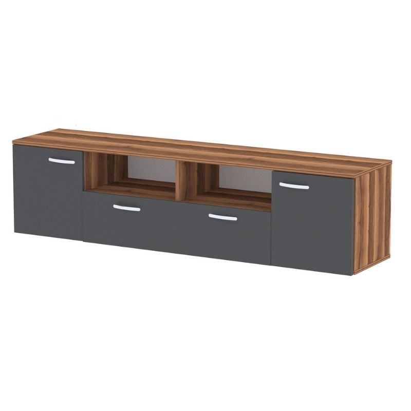 Girit Megapap melamine tv furniture in walnut - anthracite color 181.3x41x46.2cm.
