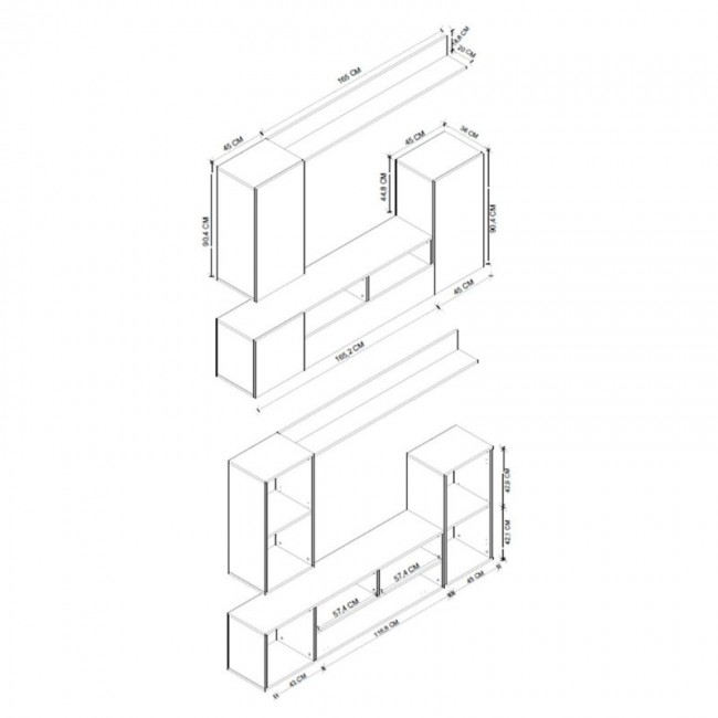 Σύνθεση τηλεόρασης Rodos Megapap χρώμα λευκό 210,2x36x90,4εκ.
