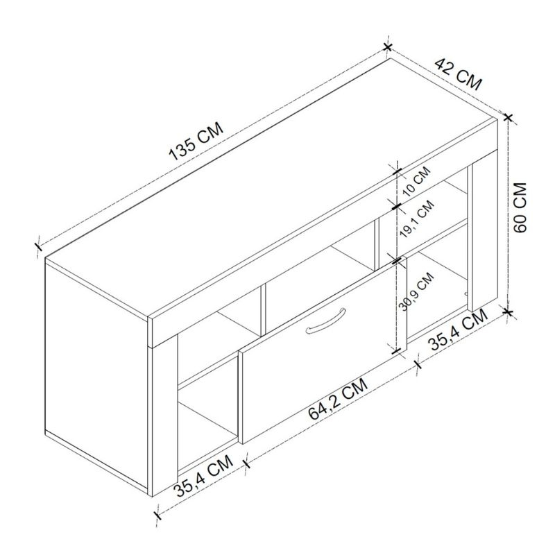 Milidi Megapap melamine tv furniture in smoked walnut color 135x42x60.7cm.