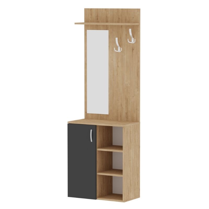 Norva Megapap melamine entrance furniture in sapphire oak - anthracite color 67,8x36,3x200,6cm.