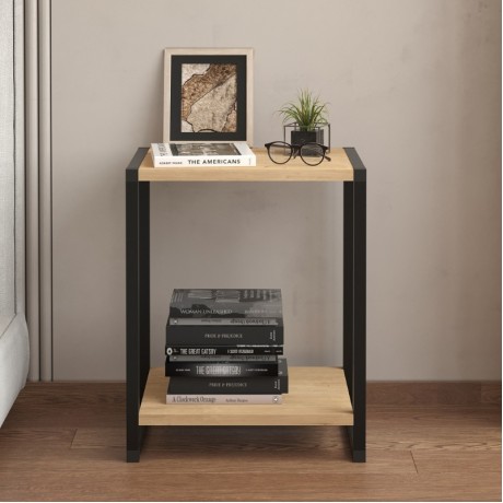 Gina Megapap melamine - metal nightstand in sapphire oak color 39x30x48cm.