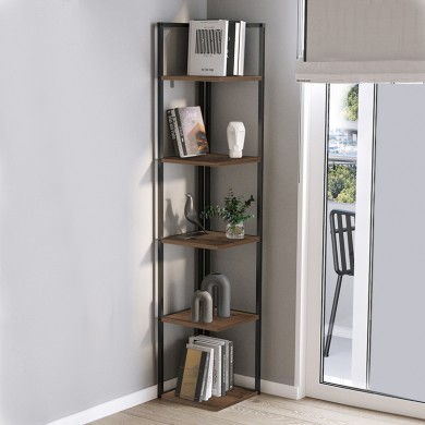 Lidia Megapap metallic - melamine corner bookcase in black - smoked walnut color 33.5x33.5x180cm.