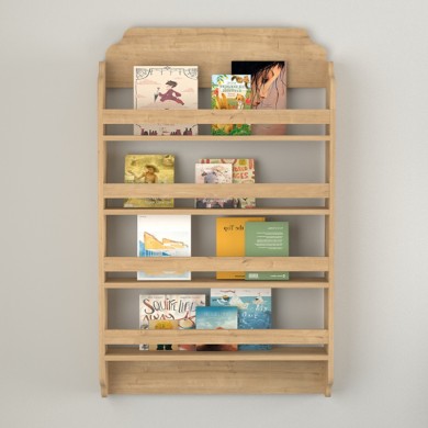Montessori Megapap melamine wall bookshelf in sapphire oak color 80x15x132cm.