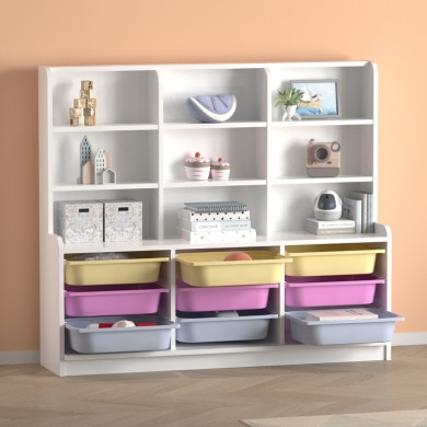 Obia Megapap melamine bookcase with 9 drawers in white color 132.6x30x115cm.