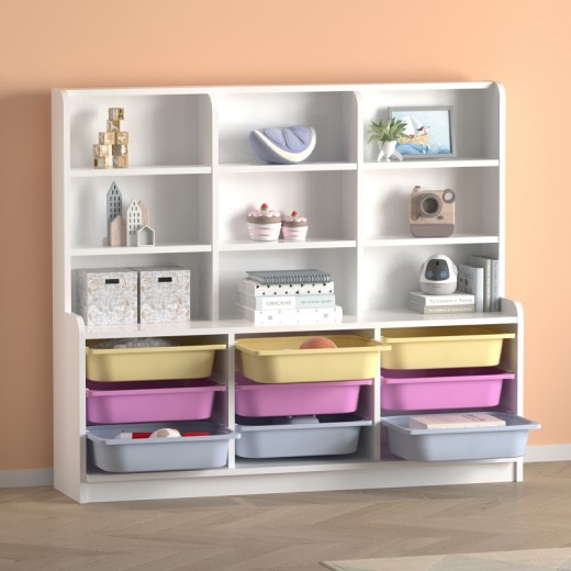 Βιβλιοθήκη Obia Megapap με 9 συρτάρια χρώμα λευκό 132,6x30x115εκ.