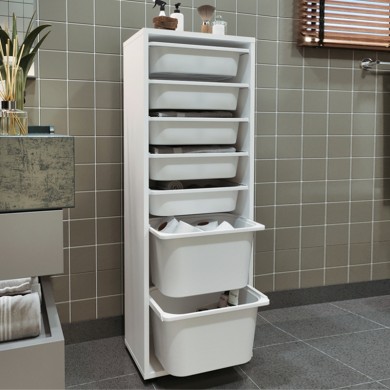 Kayra Megapap melamine multipurpose furniture with 7 baskets in white color 45.4x30x125cm.