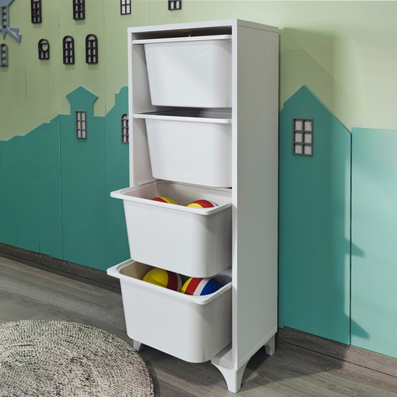 Kayra I Megapap melamine multipurpose furniture with 4 baskets in white color 45.2x29.7x116.3cm.