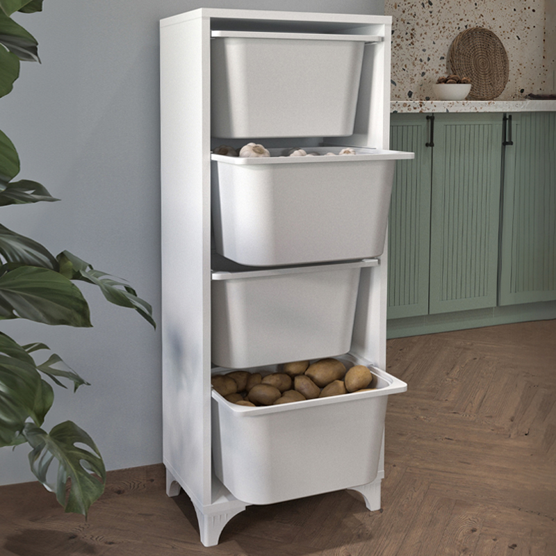 Kayra I Megapap melamine multipurpose furniture with 4 baskets in white color 45.2x29.7x116.3cm.
