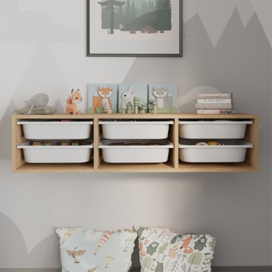 Pavia Megapap wall-mounted chest of drawers with 6 drawers in sapphire oak color 132x31x30.7cm.