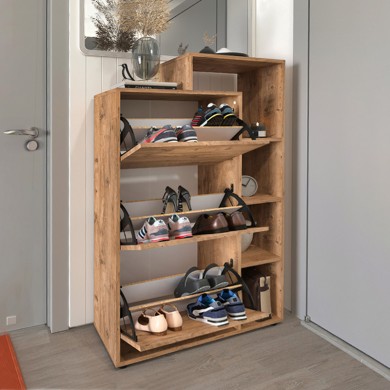 Lego Megapap melamine shoes cabinet in pine oak color 90x32x143cm.