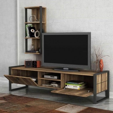 Ursula Megapap melamine TV unit in walnut - black color 184,5x34x45cm.